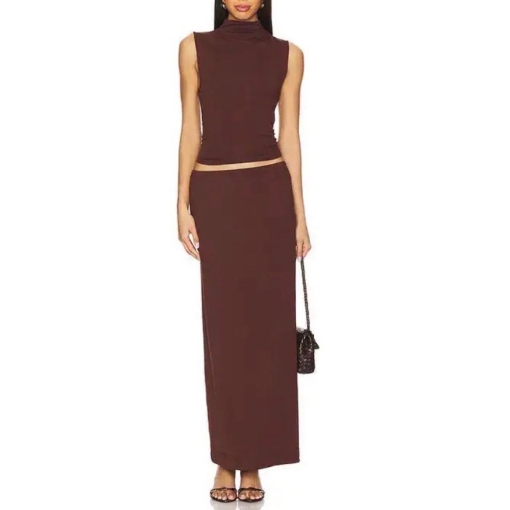 Free People Free-est Ellie Maxi Skirt Set Chocolate Brown Mock Neck - Large
